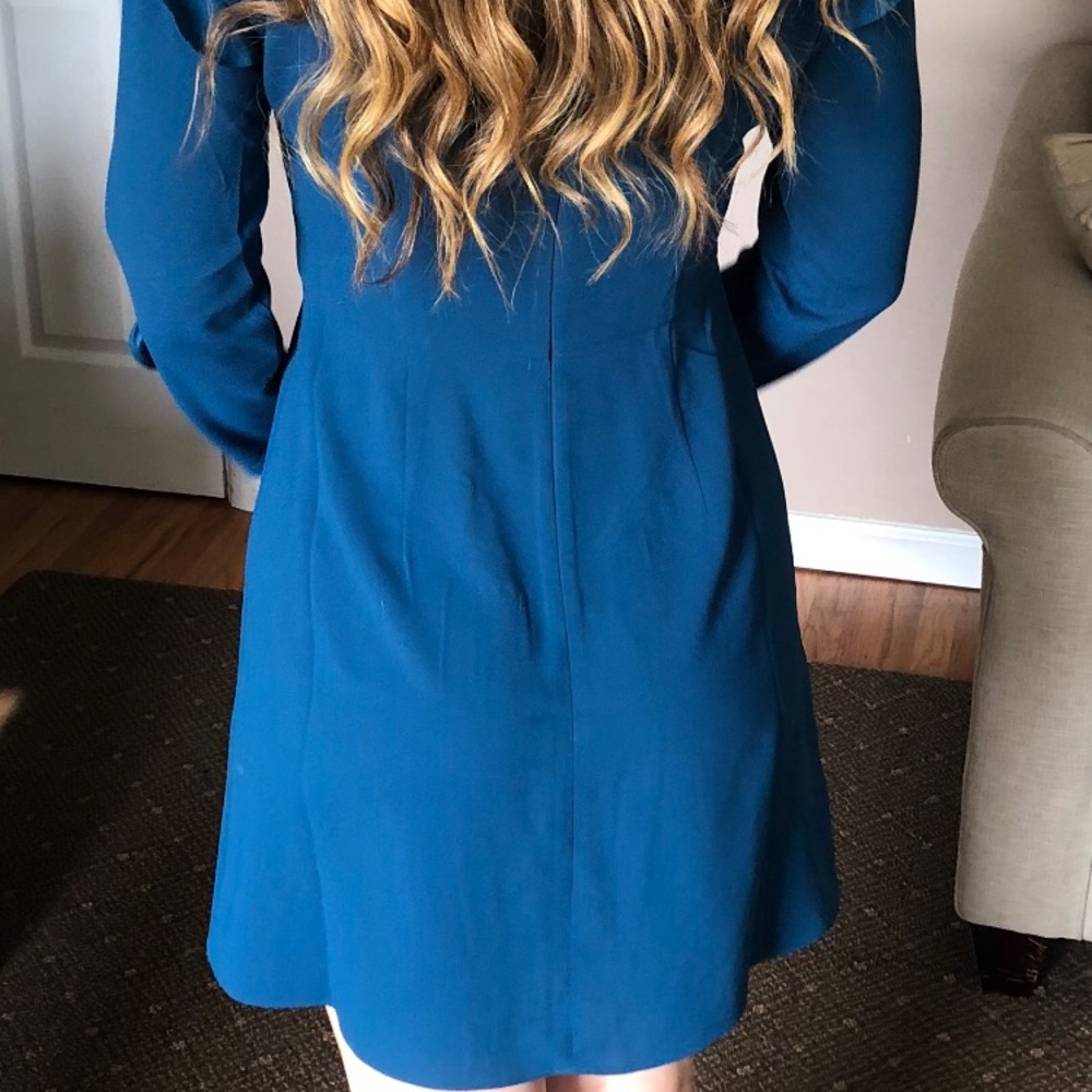 LOFT RUFFLE SLEEVE DRESS TEAL - Picture 2 of 4